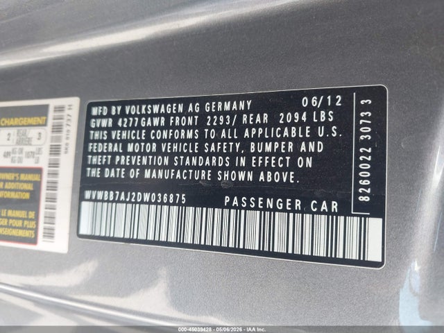 Продаж на аукціоні авто 2013 Volkswagen Golf 2.5l 2-door, vin: WVWBB7AJ2DW036875, номер лоту: 45039428