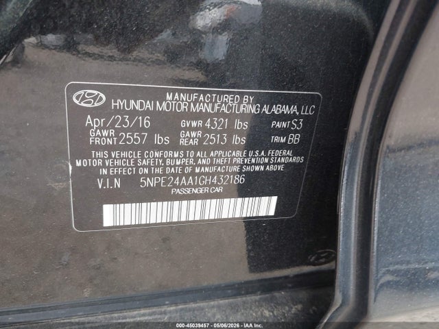 5NPE24AA1GH432186 Hyundai SONATA ECO