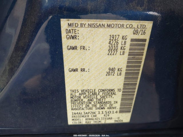 Nissan Altima 2.5 Sr 2017 1N4AL3AP2HC115014 Image 9