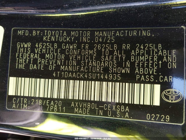 4T1DAACK4SU144935 Toyota CAMRY SE