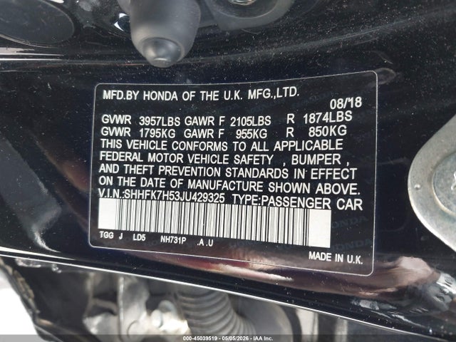 SHHFK7H53JU429325 Honda CIVIC EX