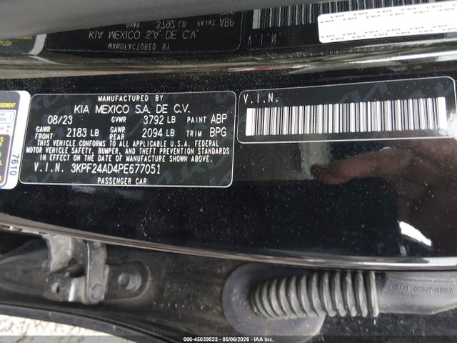 2023 Kia Forte Lxs მანქანა იყიდება აუქციონზე, vin: 3KPF24AD4PE677051, აუქციონის ნომერი: 45039523