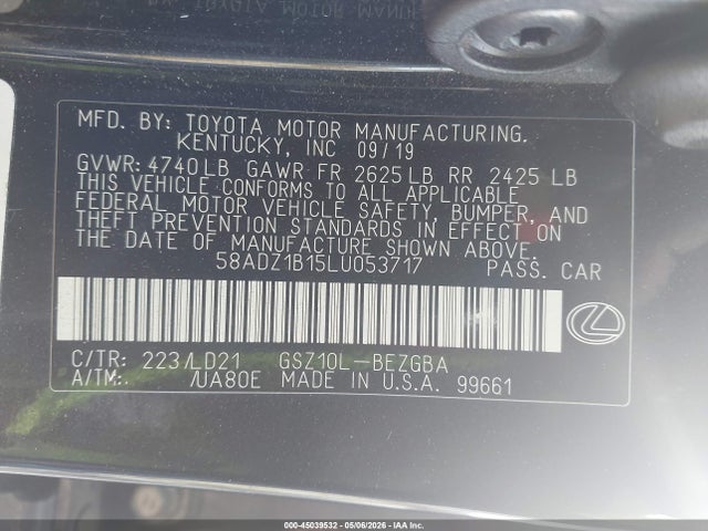 Продажа на аукционе авто 2020 Lexus Es 350, vin: 58ADZ1B15LU053717, номер лота: 45039532