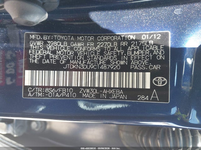 Aukcja sprzedaży 2012 Toyota Prius Three, vin: JTDKN3DU9C1487920, numer aukcji: 45039535
