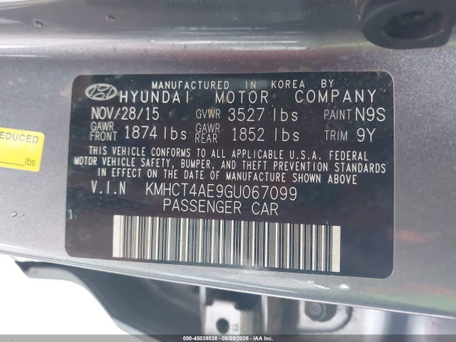 KMHCT4AE9GU067099 Hyundai ACCENT SE
