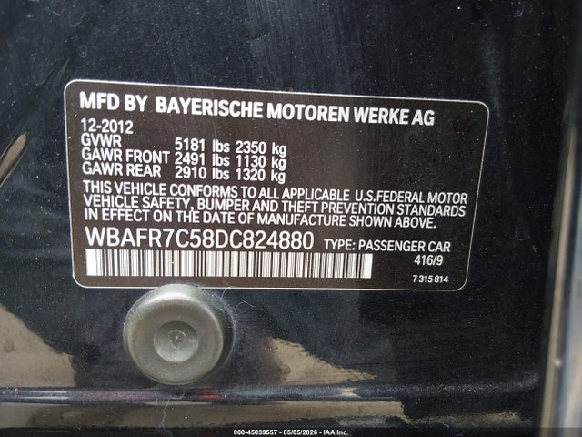 45039557 :رقم المزاد ، WBAFR7C58DC824880 vin ، 2013 Bmw 535i مزاد بيع