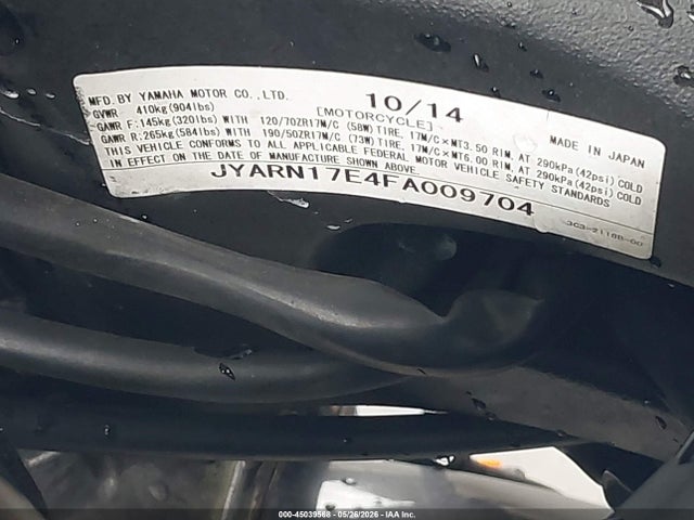 Продаж на аукціоні авто 2015 Yamaha Fz1 S, vin: JYARN17E4FA009704, номер лоту: 45039568