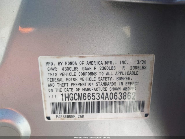 Продажа на аукционе авто 2004 Honda Accord 3.0 Ex, vin: 1HGCM66534A063862, номер лота: 45039579