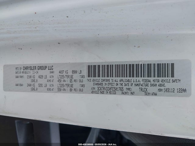 Продажа на аукционе авто 2015 Ram Promaster 2500 High Roof, vin: 3C6TRVDD0FE501765, номер лота: 45039589