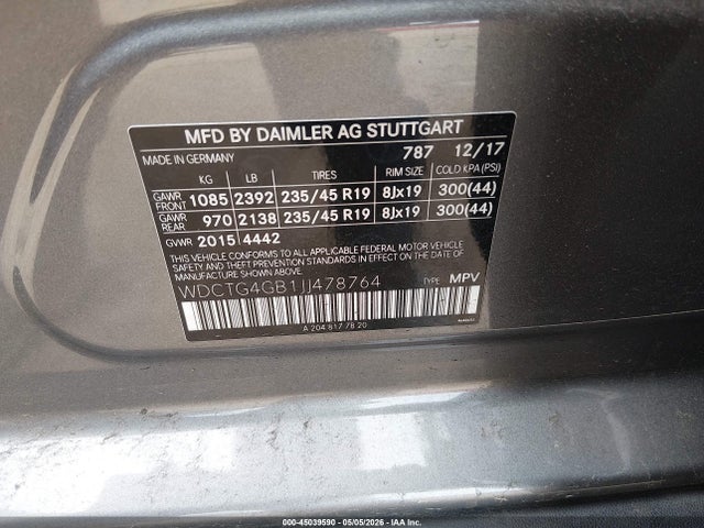 Aukcja sprzedaży 2018 Mercedes-benz Gla 250 4matic, vin: WDCTG4GB1JJ478764, numer aukcji: 45039590