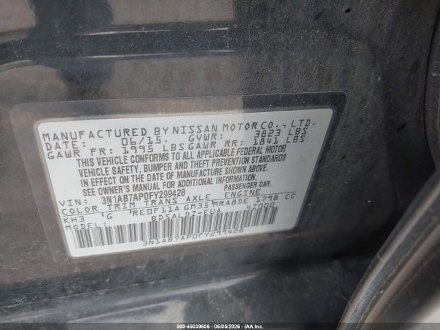 Aukcja sprzedaży 2015 Nissan Sentra Sv, vin: 3N1AB7AP0FY299428, numer aukcji: 45039606