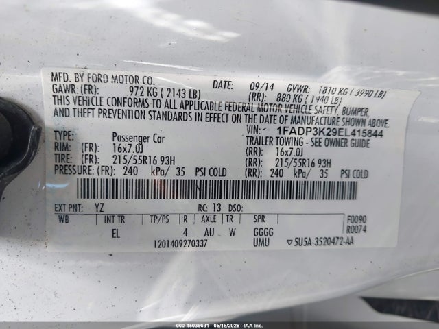 Продажа на аукционе авто 2014 Ford Focus Se, vin: 1FADP3K29EL415844, номер лота: 45039631