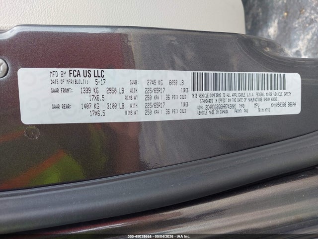 2017 Dodge Grand Caravan Se მანქანა იყიდება აუქციონზე, vin: 2C4RDGBG6HR742001, აუქციონის ნომერი: 45039664