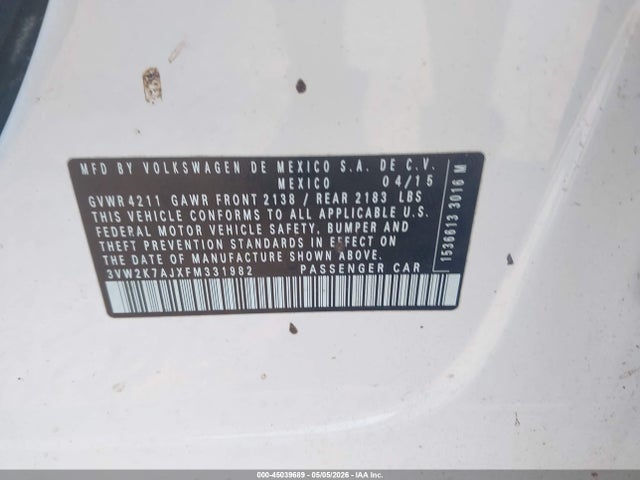 Продаж на аукціоні авто 2015 Volkswagen Jetta 2.0l S, vin: 3VW2K7AJXFM331982, номер лоту: 45039689