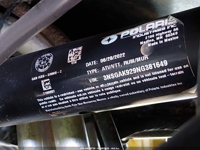 3NSGAK929NG381649 Polaris Rzr Turbo R Premium