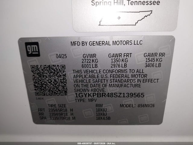 Продажа на аукционе авто 2025 Cadillac Xt6 Awd Luxury, vin: 1GYKPBR48SZ139565, номер лота: 45039757