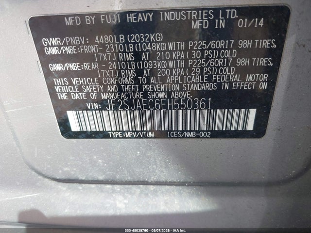 Продаж на аукціоні авто 2014 Subaru Forester 2.5i Premium, vin: JF2SJAEC6EH550361, номер лоту: 45039760