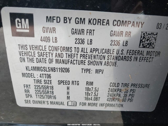 2022 Buick Encore Gx Awd Essence მანქანა იყიდება აუქციონზე, vin: KL4MMGSL5NB119206, აუქციონის ნომერი: 45039766