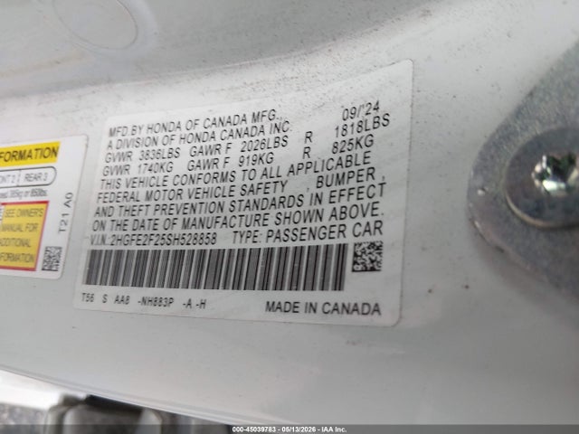 Honda Civic Lx 2025 2HGFE2F25SH528858 Image 9