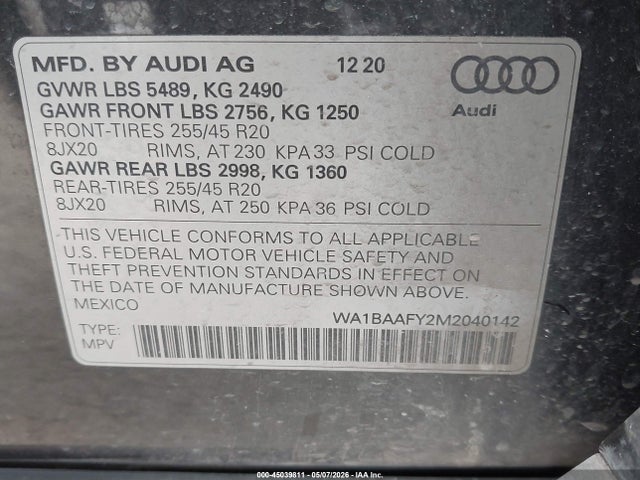 Aukcja sprzedaży 2021 Audi Q5 Premium Plus 45 Tfsi Quattro S Tronic, vin: WA1BAAFY2M2040142, numer aukcji: 45039811