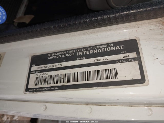Продаж на аукціоні авто 2002 International 4000 4700, vin: 1HTSCABMX2H534376, номер лоту: 45039815