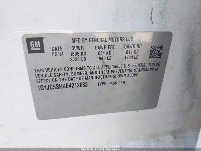 Chevrolet Sonic Lt Auto 2014 1G1JC5SH4E4212033 Image 9