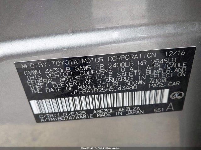 Lexus IS 200T 2017 JTHBA1D25H5043480 Image 9