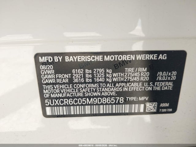 2021 Bmw X5 Xdrive40i მანქანა იყიდება აუქციონზე, vin: 5UXCR6C05M9D86578, აუქციონის ნომერი: 45039818