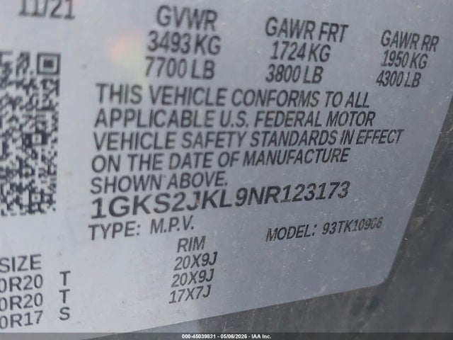 1GKS2JKL9NR123173 GMC Yukon Xl 4wd Denali