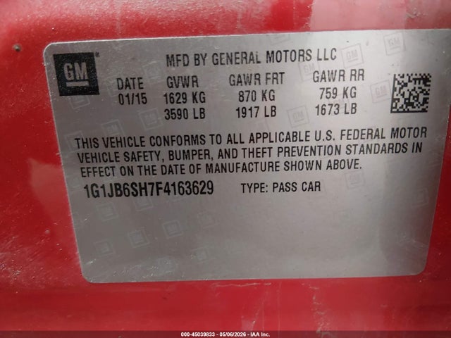 Auction sale of the 2015 Chevrolet Sonic Ls Manual, vin: 1G1JB6SH7F4163629, lot number: 45039833
