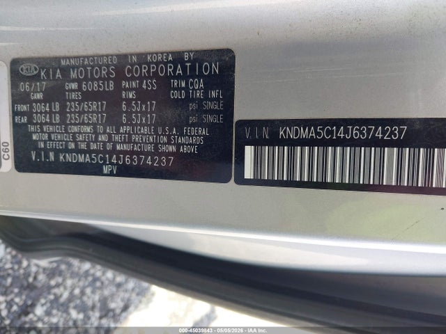 Aukcja sprzedaży 2018 Kia Sedona L, vin: KNDMA5C14J6374237, numer aukcji: 45039843