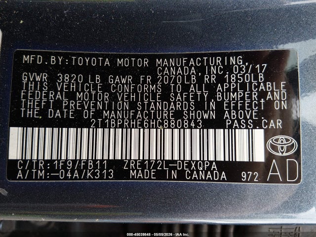 Toyota Corolla 2017 2T1BPRHE6HC880843 Image 9