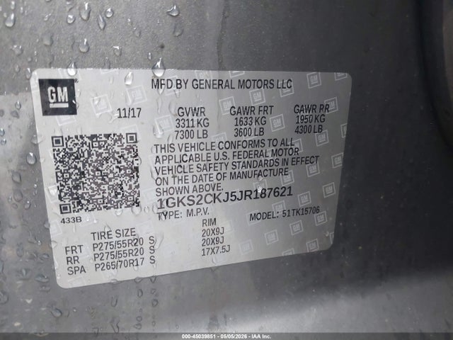 Auction sale of the 2018 Gmc Yukon Denali, vin: 1GKS2CKJ5JR187621, lot number: 45039851
