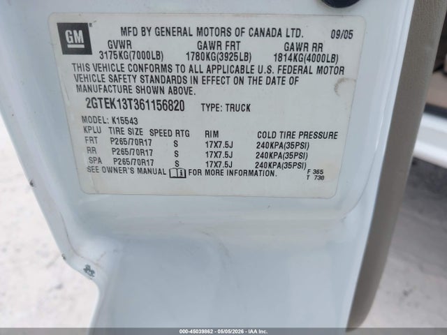 Aukcja sprzedaży 2006 Gmc Sierra 1500 Sle1, vin: 2GTEK13T361156820, numer aukcji: 45039862