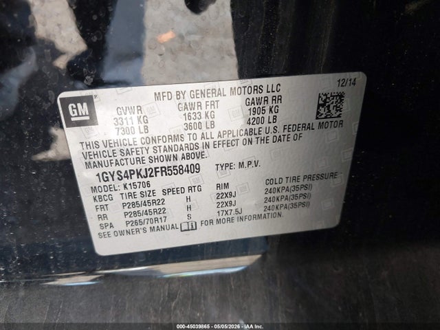 Продажа на аукционе авто 2015 Cadillac Escalade Platinum, vin: 1GYS4PKJ2FR558409, номер лота: 45039865
