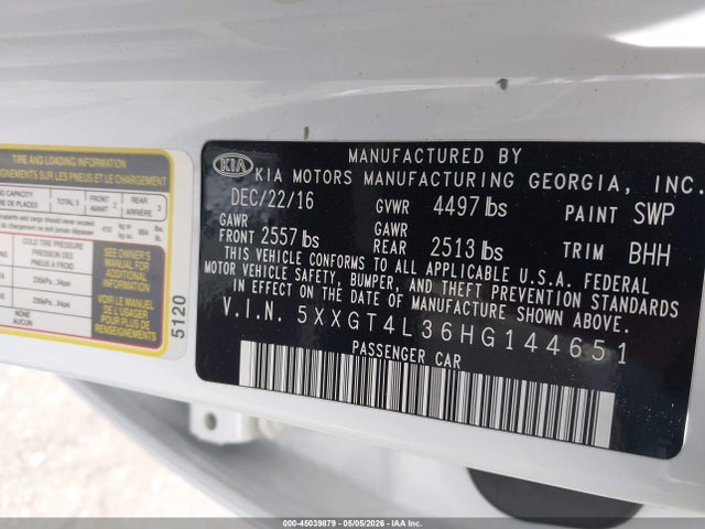 5XXGT4L36HG144651 KIA Optima Lx