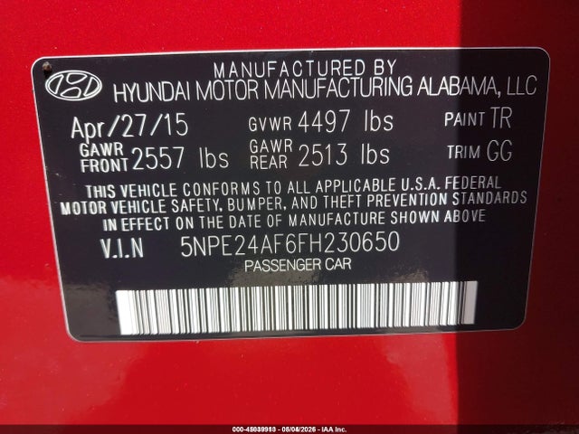 Hyundai SONATA SE 2015 5NPE24AF6FH230650 Image 9