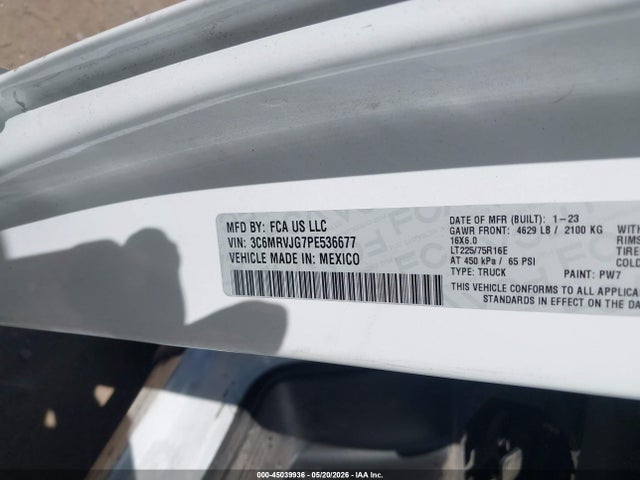 Auction sale of the 2023 Ram Promaster 3500 Cargo Van High Roof 159 Wb Ext, vin: 3C6MRVJG7PE536677, lot number: 45039936