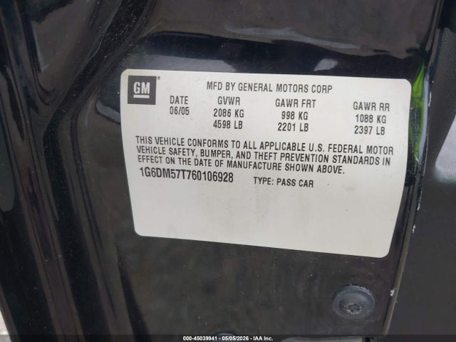 45039941 :رقم المزاد ، 1G6DM57T760106928 vin ، 2006 Cadillac Cts Standard مزاد بيع