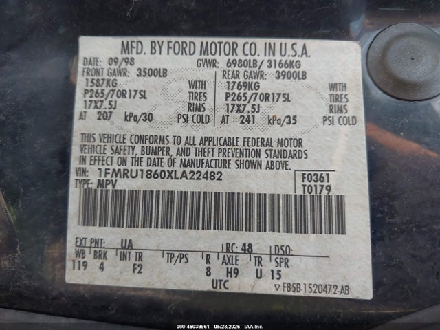 Продаж на аукціоні авто 1999 Ford Expedition Xlt, vin: 1FMRU1860XLA22482, номер лоту: 45039961