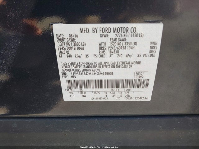 1FM5K8DH4HGA65608 Ford EXPLORER XLT