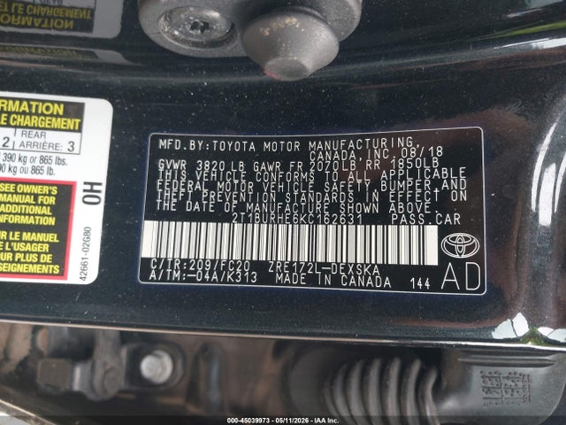 Продажа на аукционе авто 2019 Toyota Corolla Se, vin: 2T1BURHE6KC162631, номер лота: 45039973