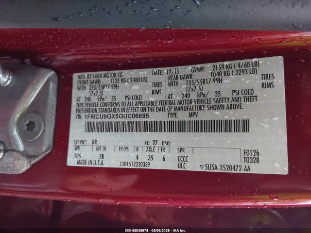 Aukcja sprzedaży 2016 Ford Escape Se, vin: 1FMCU9GX5GUC06695, numer aukcji: 45039974