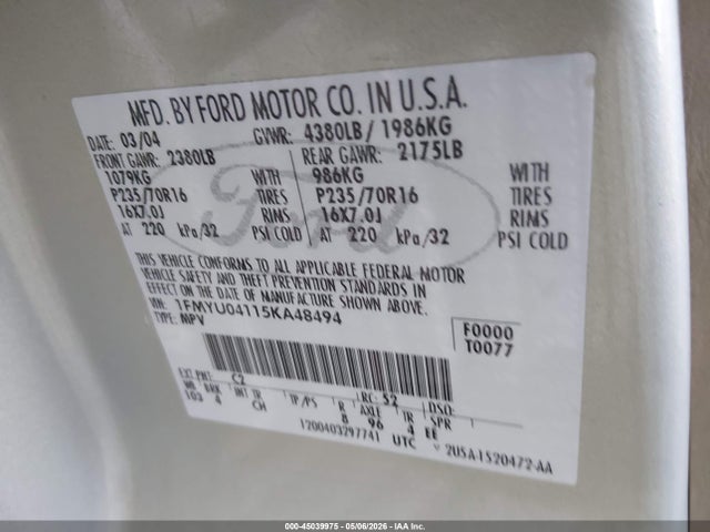 Продажа на аукционе авто 2005 Ford Escape Limited, vin: 1FMYU04115KA48494, номер лота: 45039975