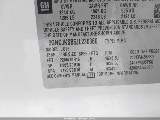 3GNCJKSB5JL230360 Chevrolet TRAX LS