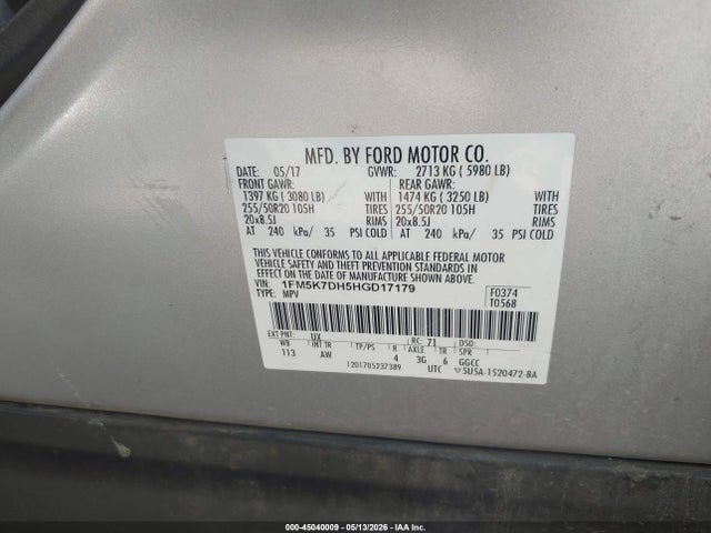 Ford EXPLORER XLT 2017 1FM5K7DH5HGD17179 Image 9