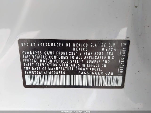 2020 Volkswagen Golf Gti 2.0t Autobahn/2.0t S/2.0t Se მანქანა იყიდება აუქციონზე, vin: 3VW5T7AU4LM008656, აუქციონის ნომერი: 45040037