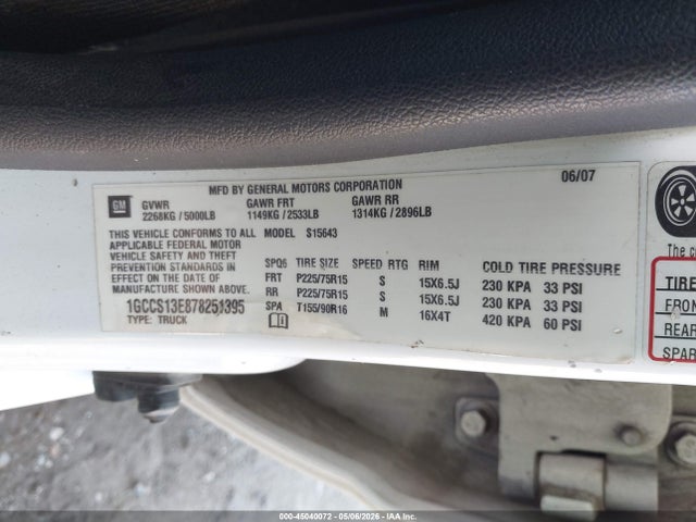 Продаж на аукціоні авто 2007 Chevrolet Colorado Lt, vin: 1GCCS13E878251395, номер лоту: 45040072