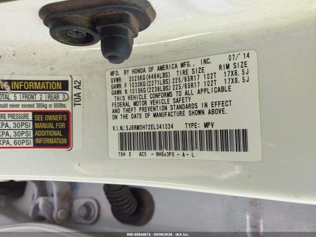 Honda Cr-v Ex-l 2014 5J6RM3H72EL041034 Image 9