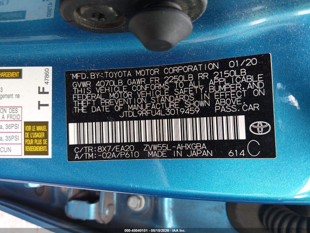 JTDL9RFU4L3019459 Toyota Prius Xle Awd-e